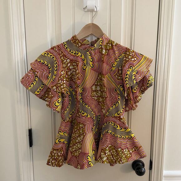 Handmade Tops - Handmade 100% Cotton Wax Block Print Peplum Top Women’s Size Small